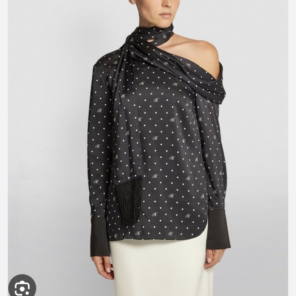 MONSE Long Sleeve Tie Neck Fringe